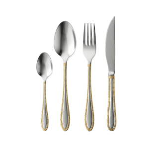 Jogo de Talheres LUWAVE 24 Peças em Aço Inox com Detalhes Dourados – Design Clássico e Elegante
