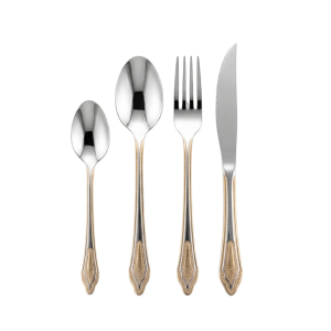 Jogo de Talheres LUWAVE 24 Peças em Aço Inox com Detalhes Dourados – Design Clássico e Elegante