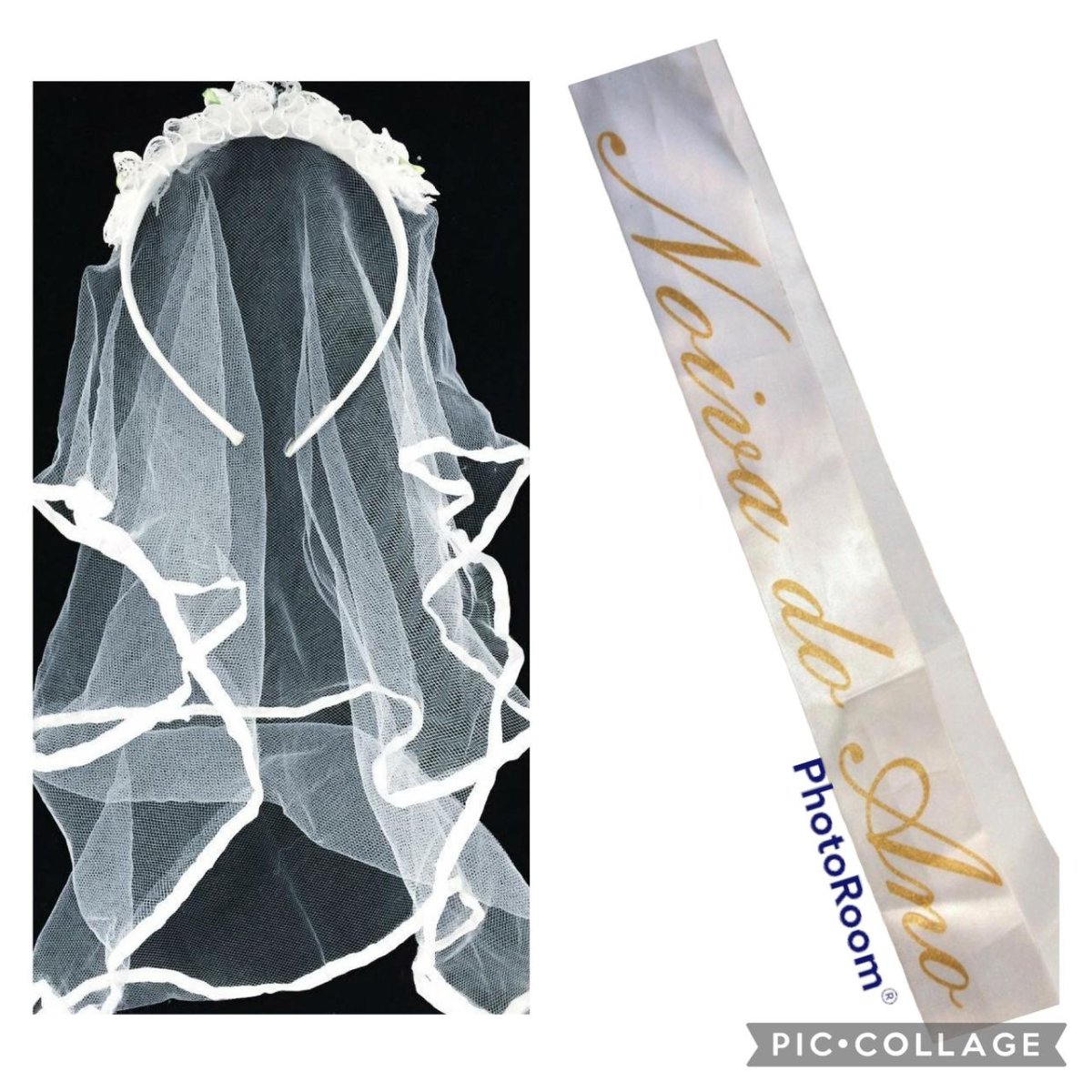 KIT DESPEDIDA : VEU + FAIXA NOIVA DO ANO ( DOURADA )