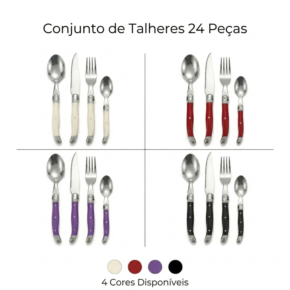 Aço inoxidável Talheres Set, Faca Bife, Garfo, Sopa, Chá Colher 24PCSb