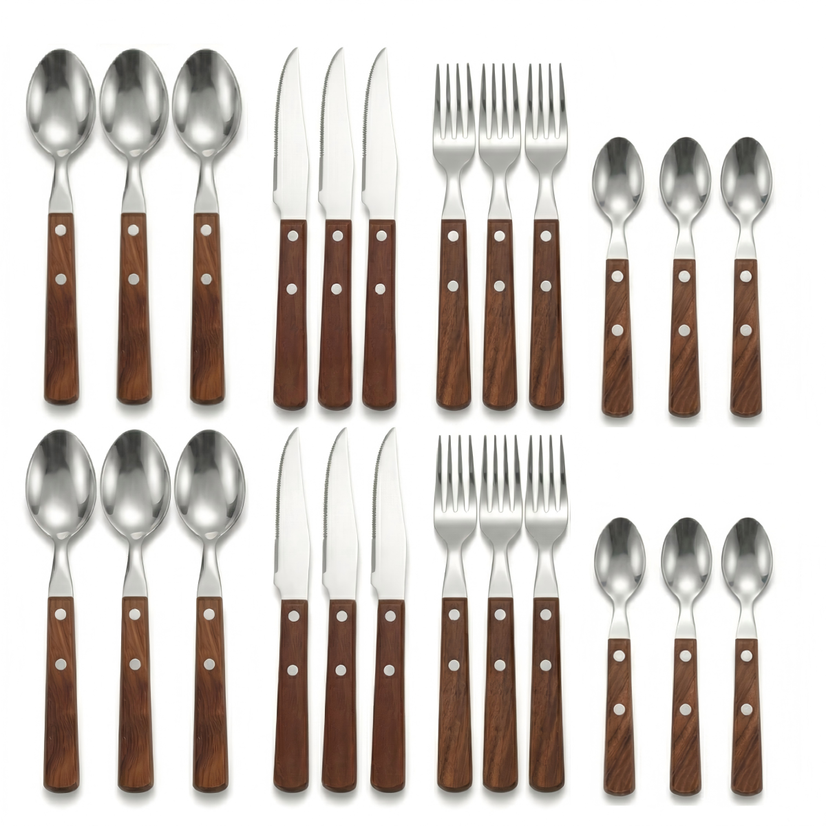 Kit Talheres Rústico Inox Com Cabo De Madeira 24 Pçs Luwave